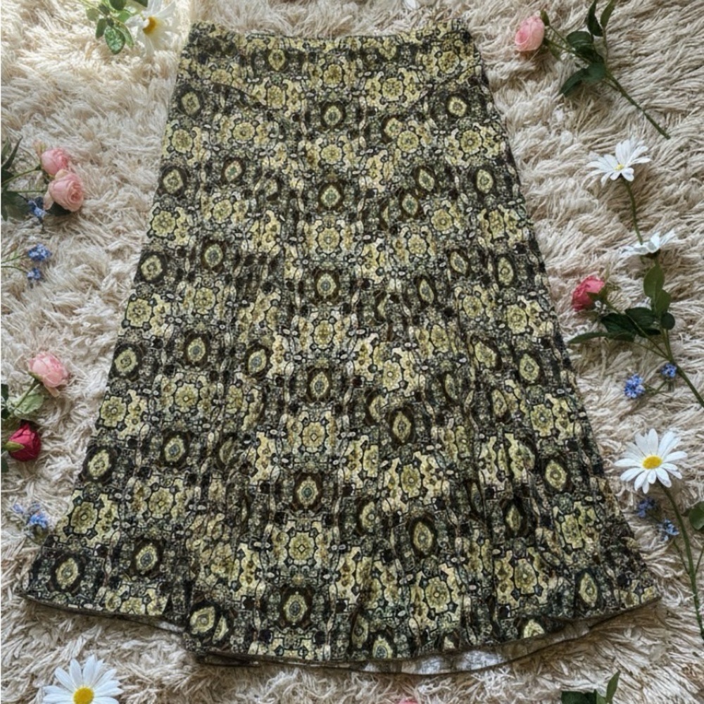 Emma James BOHO Peasant Brown Multicolor Cottage A Line Midi Skirt Size Medium - Picture 3 of 9